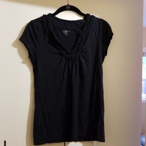 Ann Taylor LOFT navy ruffle tee